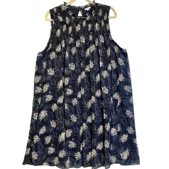 Joie Flowy Chiffon Trapezoid Baltic Print Navy Sleeveless Mini Dress Size XXL - Picture 2 of 11